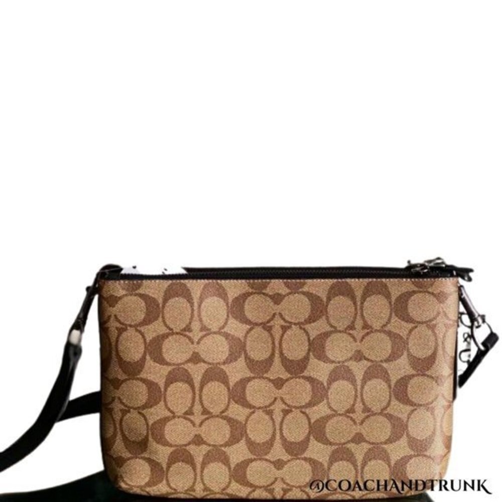 COACH 2PC Everett Crossbody Dbl Sided Charcoal Khaki / Khaki Red & Card Case NWT - Picture 14 of 16